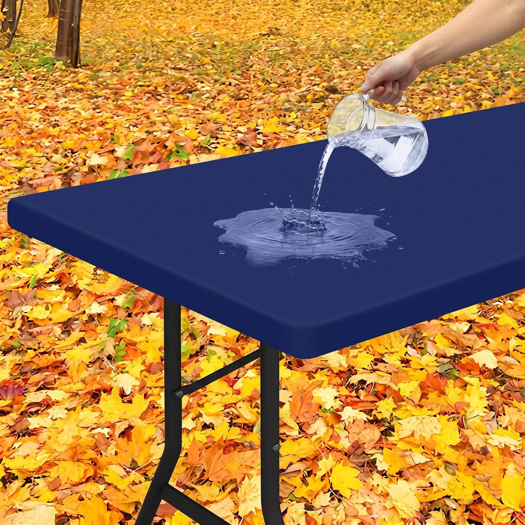 Smiry Rectangle Tablecloth, Elastic Fitted Flannel Backed Vinyl Tablecloths for 6ft Folding Tables, Waterproof Wipeable Table Covers for Indoor, Outdoor, Picnic and Camping (Navy, 30"x72")