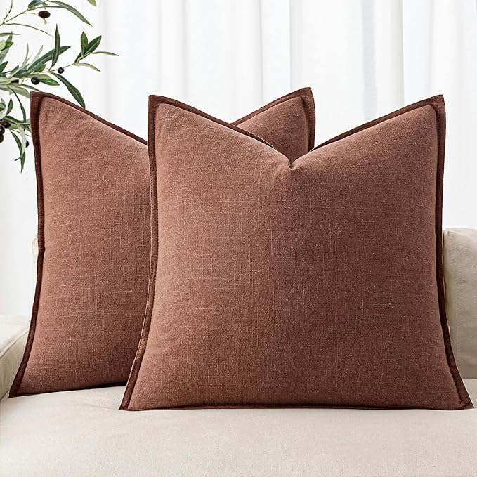 MIULEE Decorative Linen Euro Sham Pillow Covers 24x24 Rust Red Boho Farmhouse by MIULEE
