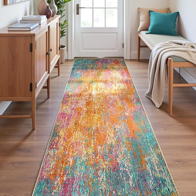 Washable Area Rugs 2'x8' Non-Slip Modern Abstract Soft by RELEANY