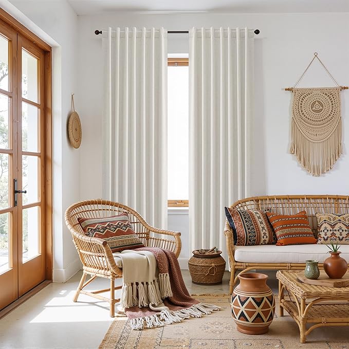 Guken 100% Blackout Boho 96 Inches Long Natural Linen Curtains Floor to Ceiling - Image 8