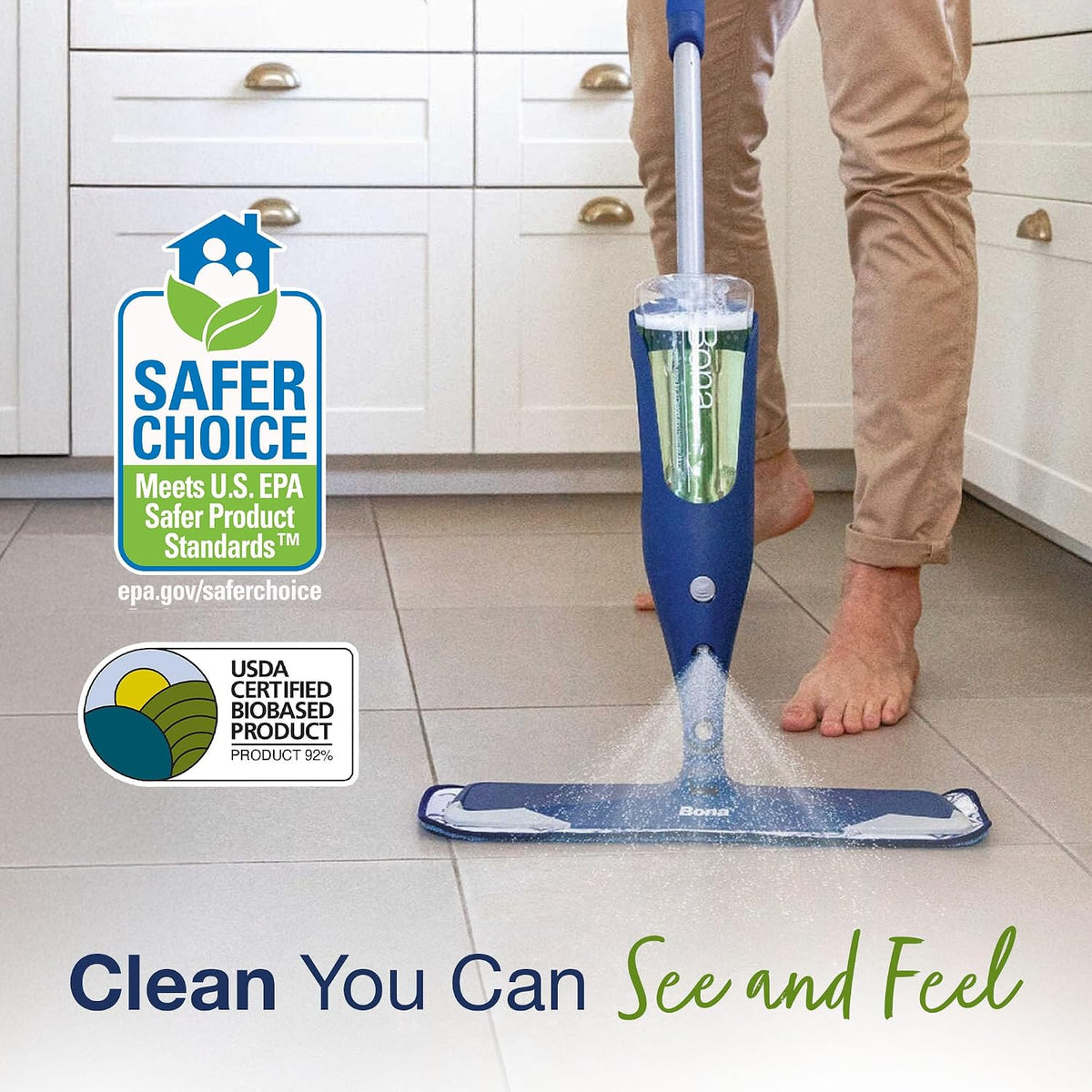 Bona Multi-Surface Floor Premium Spray Mop - Includes Multi-Surface Floor Cleaner Concentrate and Machine Washable Microfiber Cleaning Pad - For Stone, Tile, Laminate and Vinyl LVT/LVP Floors