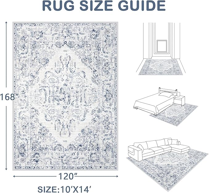 10x14 Area Rugs for Living Room: Washable Rug Vintage Large Rugs Soft Non Slip - Image 2