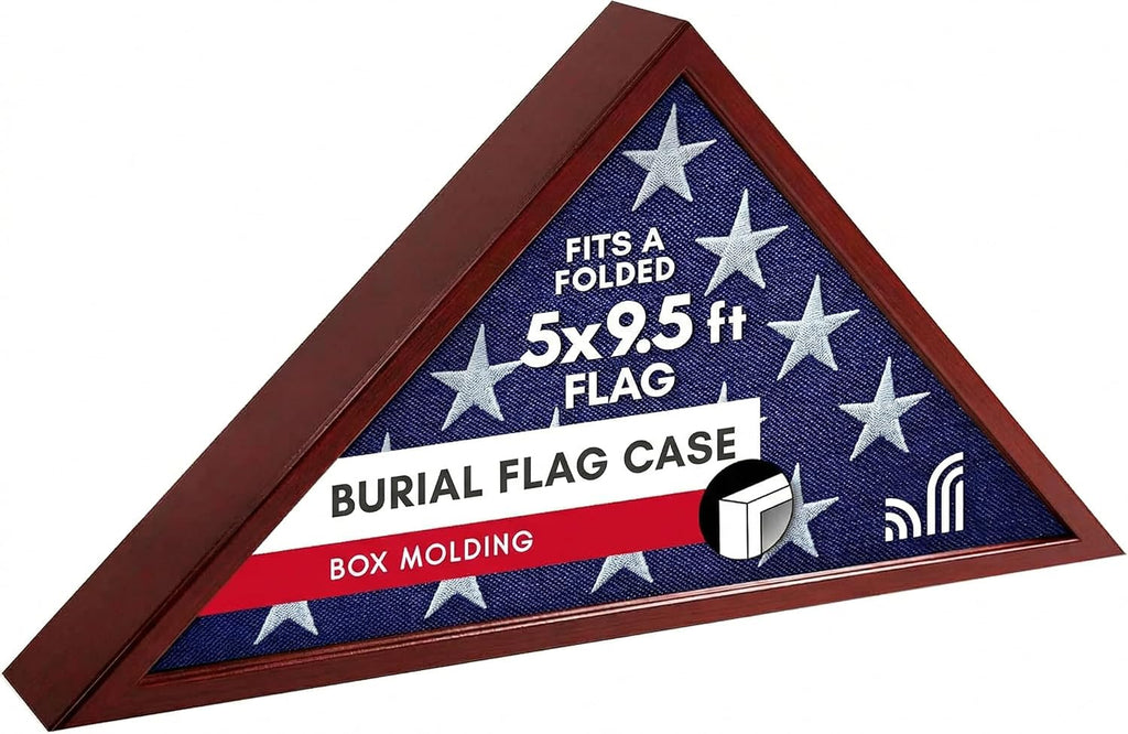 Americanflat Large Flag Display Case for Folded 5x9.5' Burial Flags - Engineered Wood Display Box for Wall or Tabletop - Silhouette Collection - Mahogany