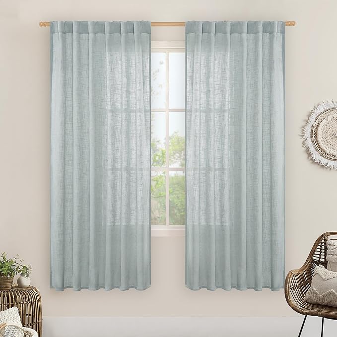 LAMIT Light Filtering Linen Curtains 68 inches Long by LAMIT