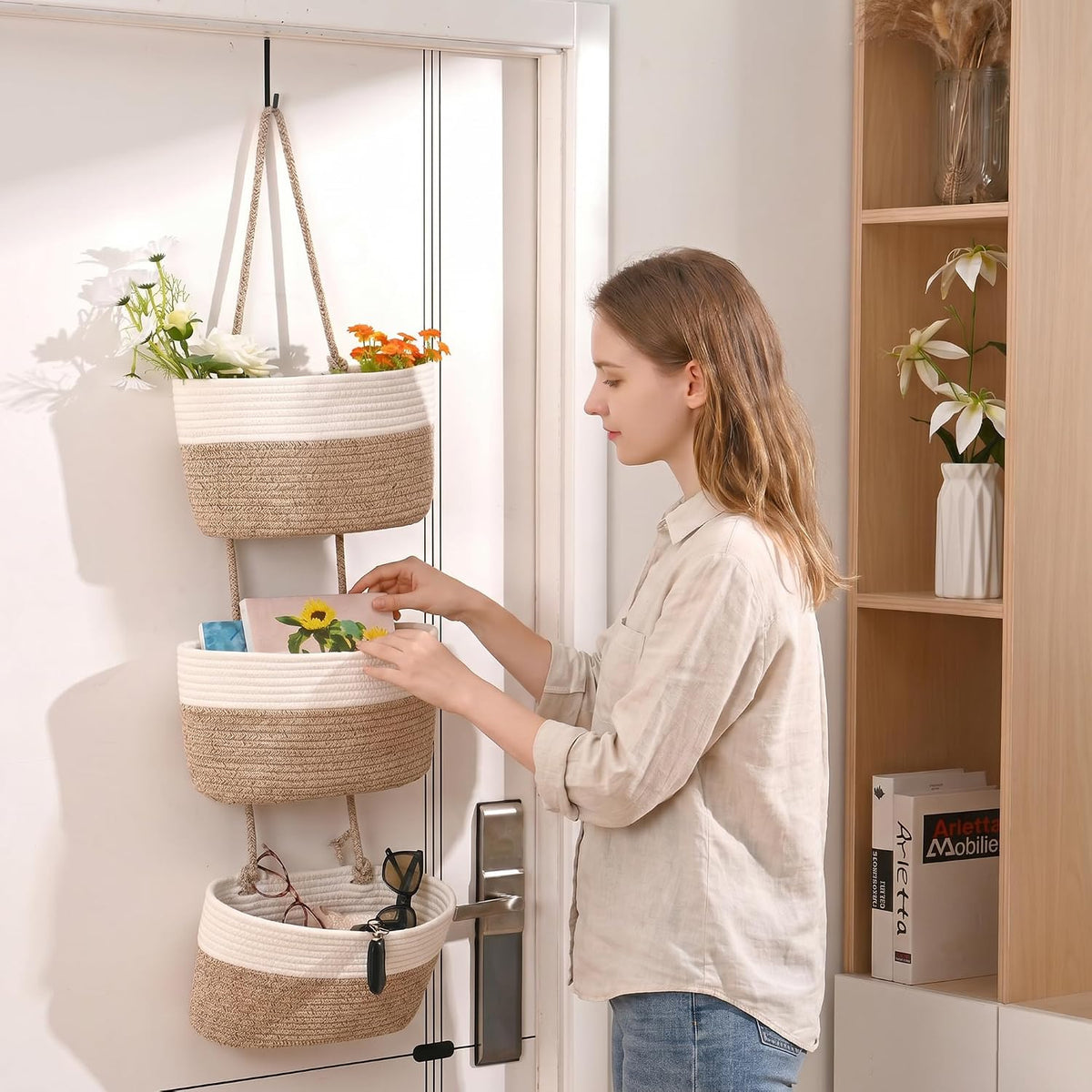 Hanging Baskets for Organizing 3-Tier Basket Mixed Brown&Off White