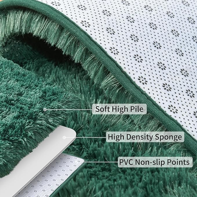 Soft Runner Rugs for Bedroom Hallways, 2x6 Green Fluffy Shag Throw Area Rug Non - Image 5