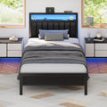 Furnulem Twin Size Bed Frame with Charging Station and LED Lights