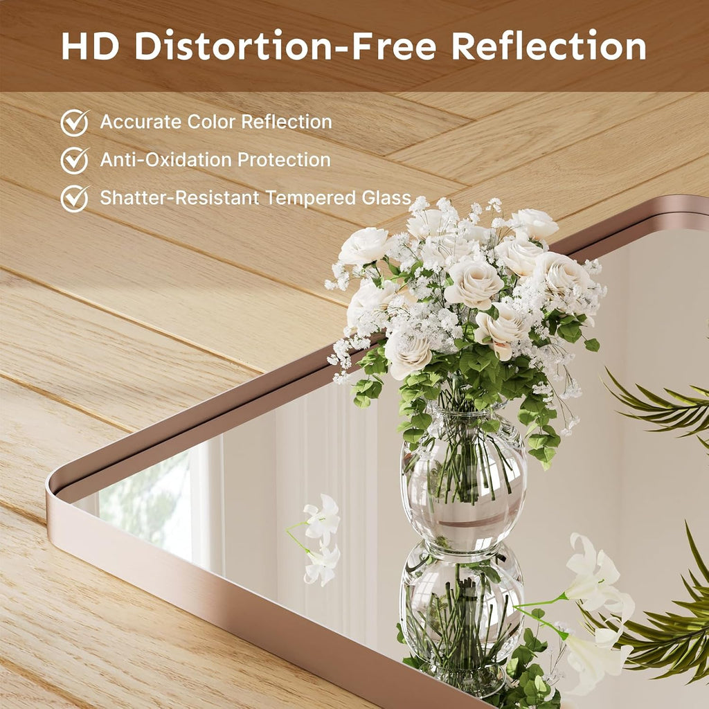 Kosmonia 20x16 Inch Bathroom Vanity Mirror Brushed Rose Gold
