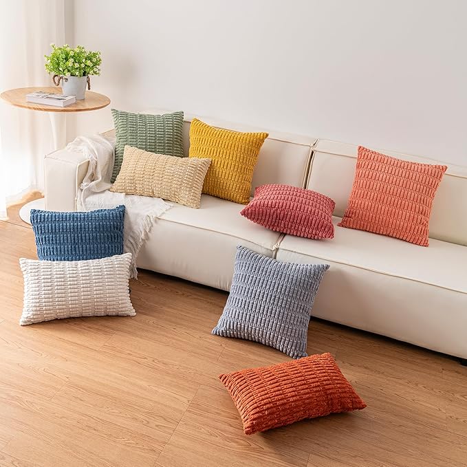 Pack of 2 Corduroy Decorative Throw Pillow Covers 20x20 InchSoft Boho Striped - Image 5