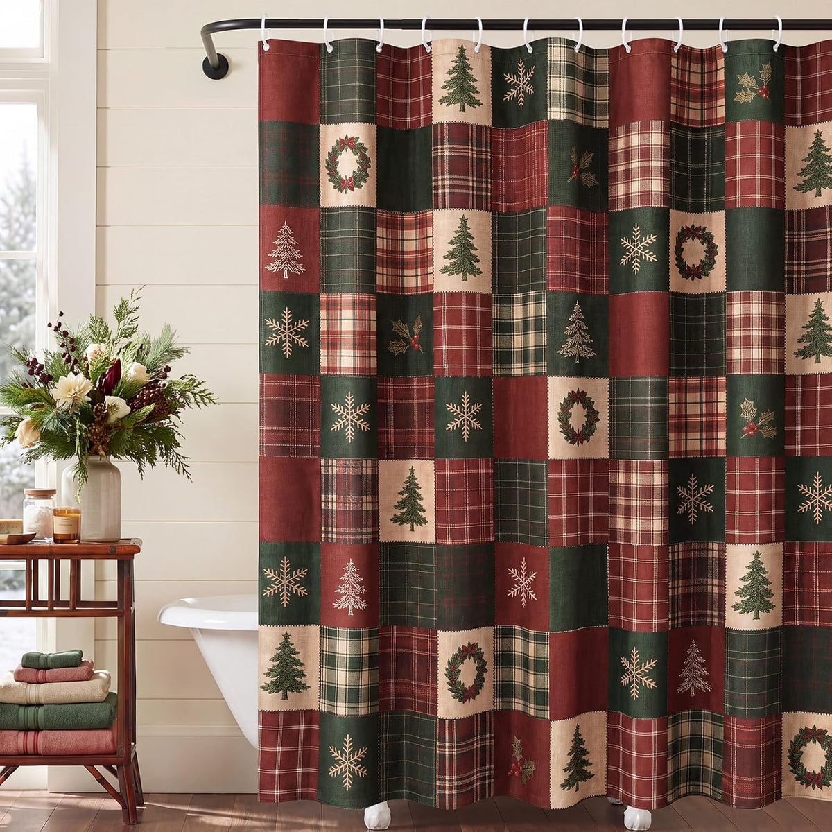 MelonBoat Rustic Printed Christmas Shower Curtain