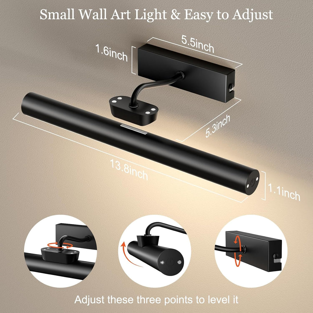 Picture Light for Wall, 4000mAh, 13.8 Inch, 2 Pack, Black