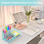 SUPEASY Mesh Pen Holder Desk Organizer, Office Supplies Pencil Storage with 3 Compartments, Office Desk Accessories and Workspace Organizers for Home School, Blue