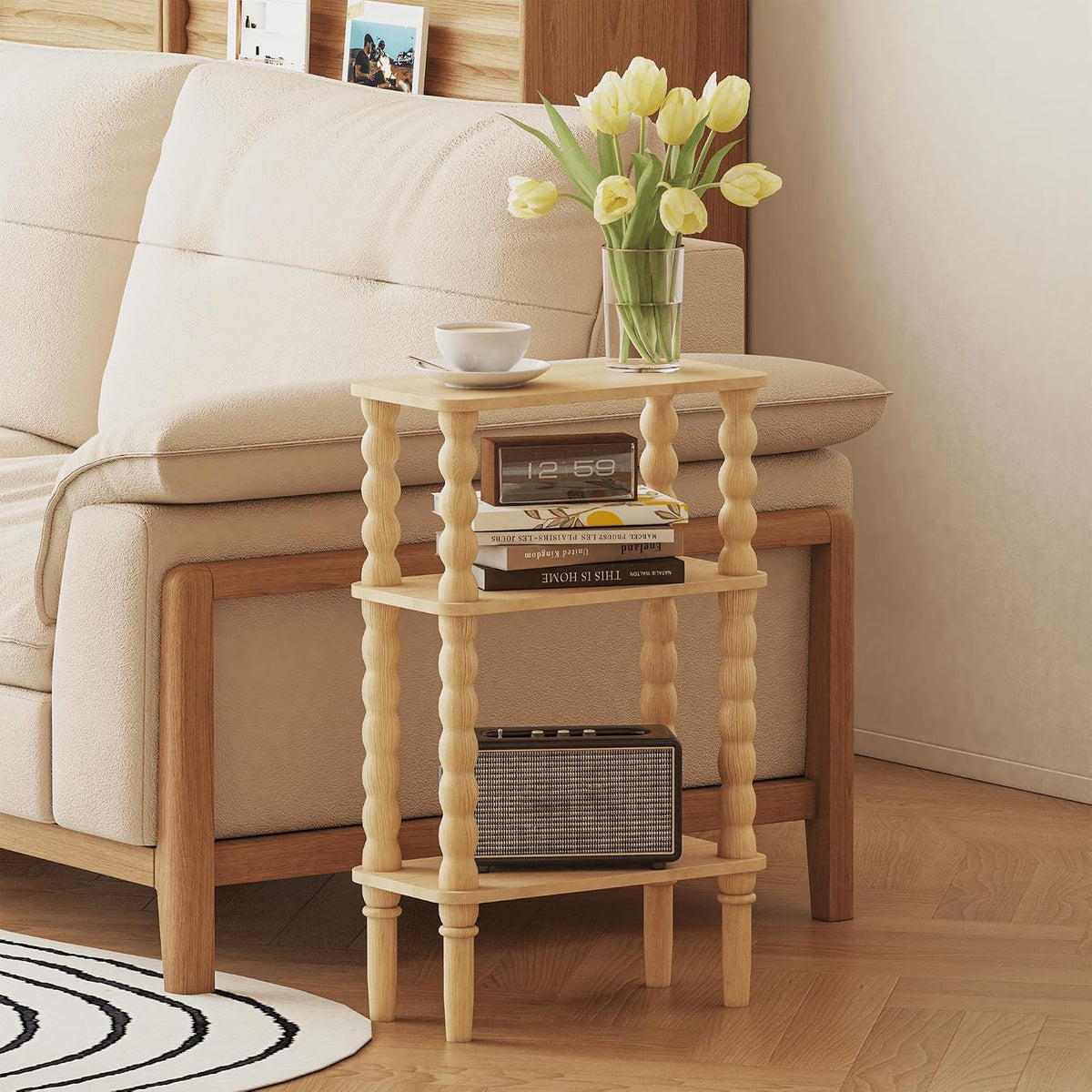 Veegle Narrow Side Table Small End Table for Small Spaces Oak