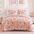 Twin Comforter Set for Girls - 5 Pieces Floral Pink Girls Twin Bedding Set