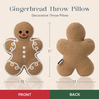 Phantoscope Gingerbread Man Merry Christmas Throw Pillow, Plush Teddy Xmas Gingerbread Shaped Pillows Christmas Decorative Pillow for Couch Living Room Bed, Beige,13 x 17 inches