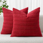 MIULEE Pack of 2 Red Corduroy Decorative Pillow Covers 18x18 Inch Soft Boho by MIULEE