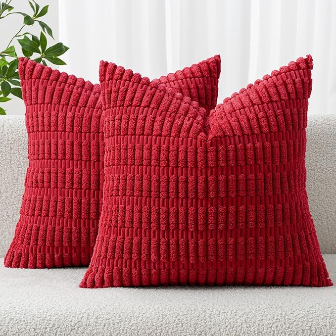MIULEE Pack of 2 Red Corduroy Decorative Pillow Covers 18x18 Inch Soft Boho by MIULEE
