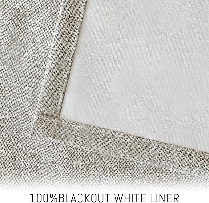 Yakamok Oatmeal Linen Curtains 100% Blackout 96 Inches Long, Room Darkening - Image 3