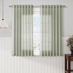 Sage Green Linen Sheer Curtains 54 Inch Length 2 Panel Set Back Tab Rod Pocket by Nanspring