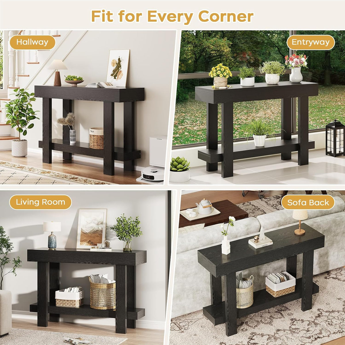 Console Table for Entryway, 47.2" Narrow Farmhouse Sofa Table Black