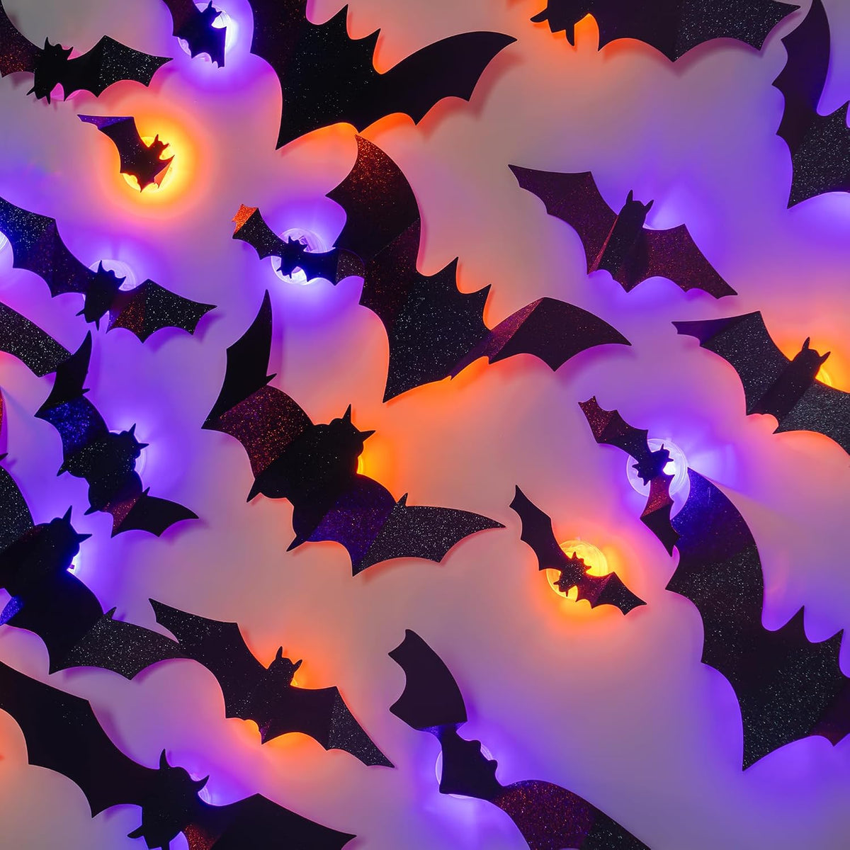 TW SHINE 40 PCS Halloween Bats Wall Stickers Decor, Removable PVC Lighted 3D Bats Wall Stickers Assorted Size, Halloween Decorations for Indoor Outdoor Home Window Party Supplies