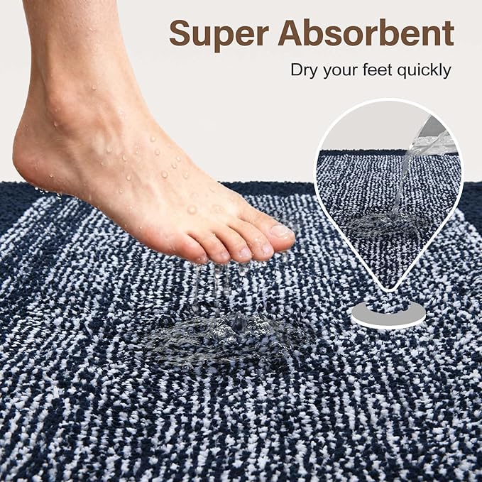 70x24 Long Bathroom Rugs Washable Non Slip, Dark Blue Bath Mat - Image 7