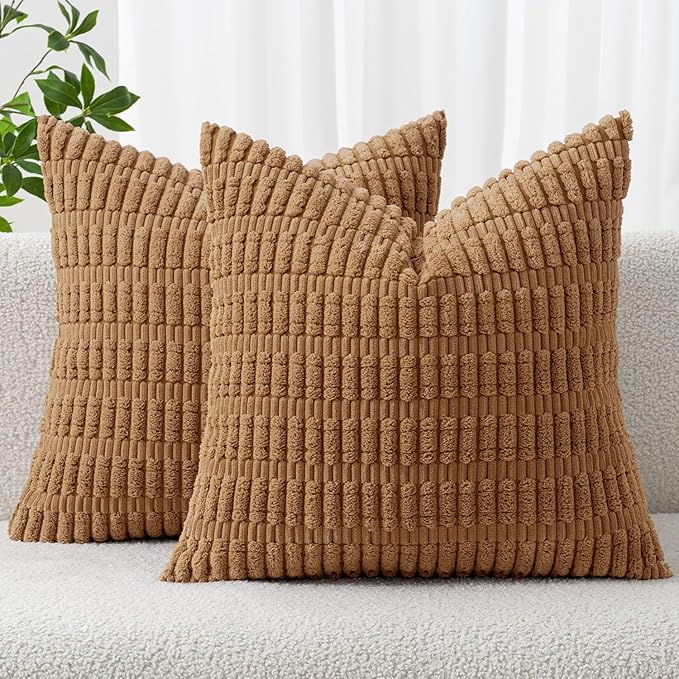 MIULEE Pack of 2 Corduroy Decorative Throw Pillow Covers 16x16 Inch Soft Boho by MIULEE