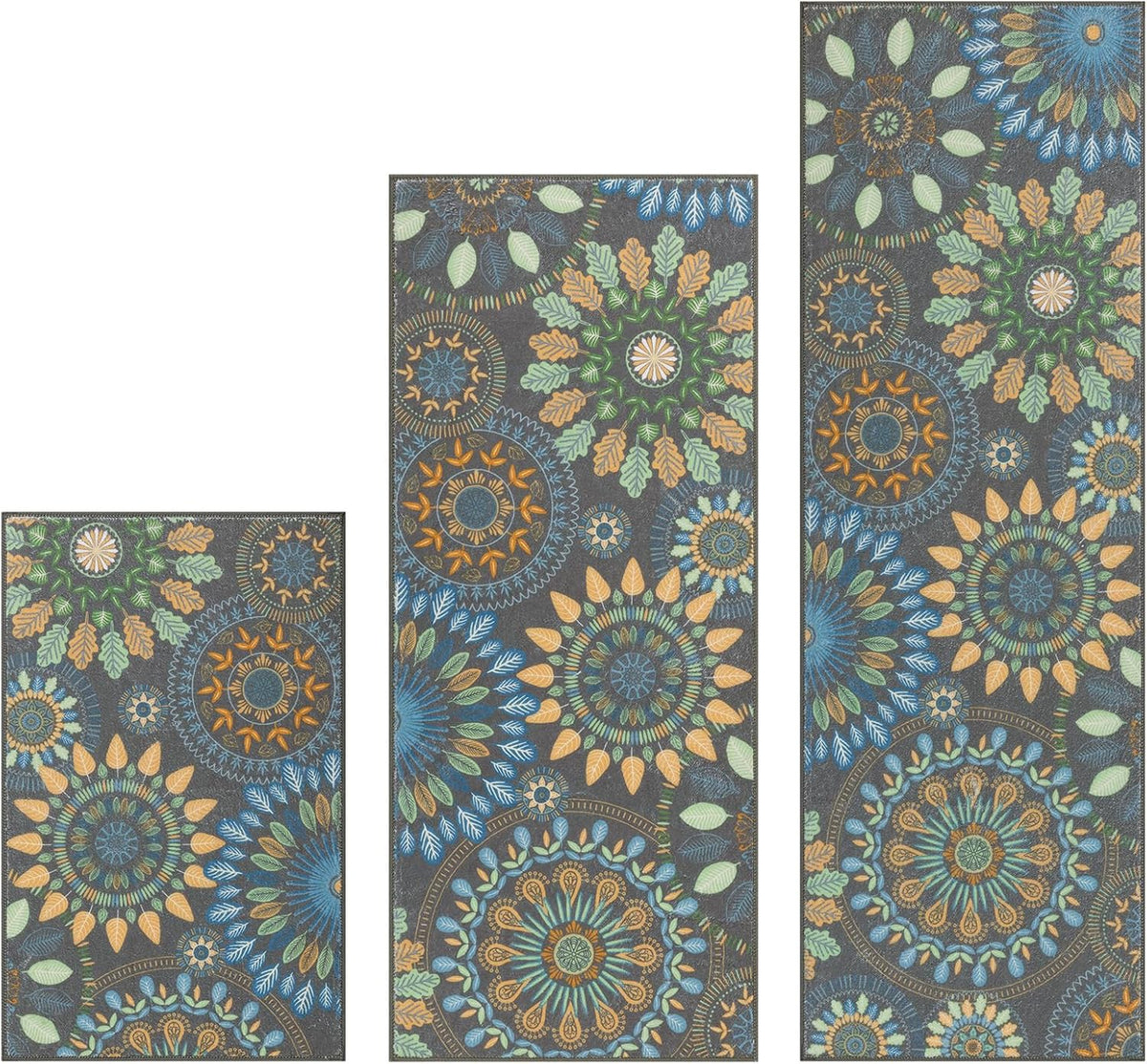 Bsmathom Boho Kitchen Rug Sets 3 Piece with Runner, Farmhouse Kitchen Rugs Non Slip Washable, Kitchen Mats for Floor Set of 3 for Kitchen Entryway Hallway Laundry Room