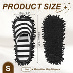 uxcell Microfiber Mop Slippers, Chenille Detachable Mop Shoes Washable Reusable House Slippers for Floor Cleaning Office Home Use Women Men, Small Size 9.6", Black and White Striped