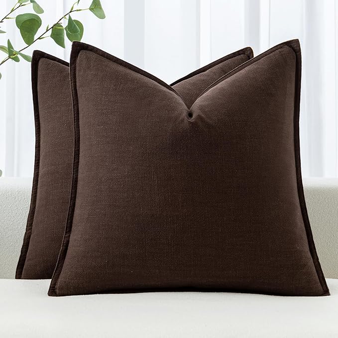 MIULEE Decorative Linen Euro Sham Pillow Covers 28x28 Inch Dark Brown Boho by MIULEE