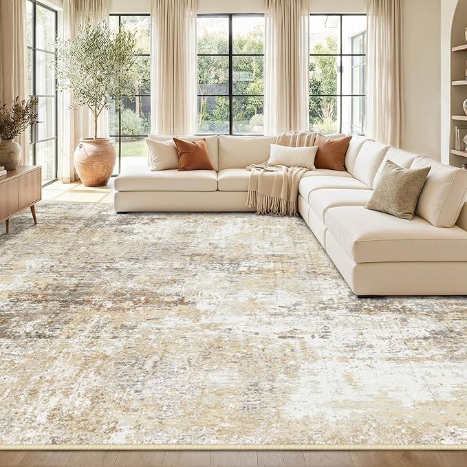 Washable Area Rugs 9'x12' Non-Slip Modern Abstract Soft by RELEANY