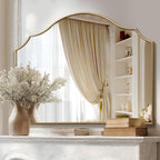 Besdomus Gold Scalloped Wall Mirror: 40"x29" Large Wooden Bathroom Mirror