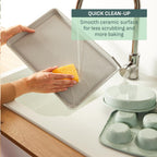 T-fal Refresh Ceramic Nonstick Baking Pans Set (5 Pieces), Roaster, 6-Cup for Muffins, Loaf, Square Baking Sheets Non Stick, Stackable Bakeware Sets, Mint Green