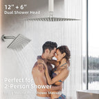 Dasan Brushed Nickel Dual Shower Heads System with Ceiling 12-Inch Rainfall Shower & Wall Mount 6-Inch High Pressure Shower Head, Full Body Dual Shower Head Set