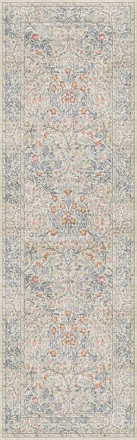 Vintage Beige Blue 2'6" x 8' Runner Rug - Image 2