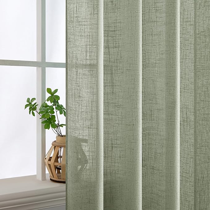 MIULEE Sage Linen Curtains 54 Inch Length 2 Panels - Image 5