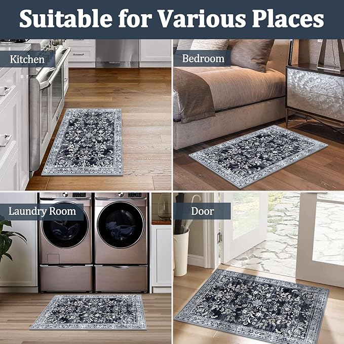 Yamaziot Washable Runner Rug 2x3 – Non Slip Small Entryway Rug Boho Floral Rug - Image 7