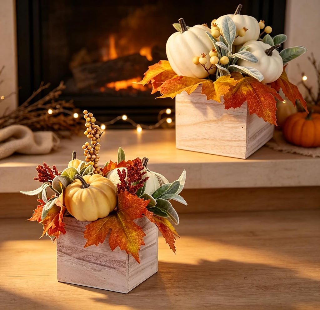 winemana Fall Decorations Artificial Pumpkin Gourd Berries Leaves, 2 Pack