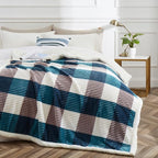 PU MEI Sherpa Blanket Twin Plaid Thick Bed Blanket, 90”*80” Super Soft Flannel - Image 2