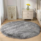 Goolela Grey Round Rug 4ft Fluffy Circle Fuzzy Furry Carpet by Goolela