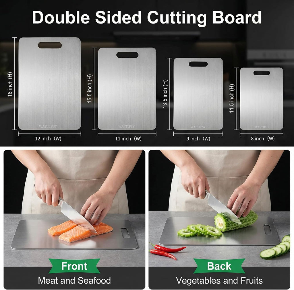 Katori Titanium Cutting Board for Kitchen, 100% Pure Titanium Cutting Boards, Double Sided Non Toxic Titanware Chopping Board for Cutting Meat Vegetable Fruit,Dishwasher Safe(S+L+XXL)