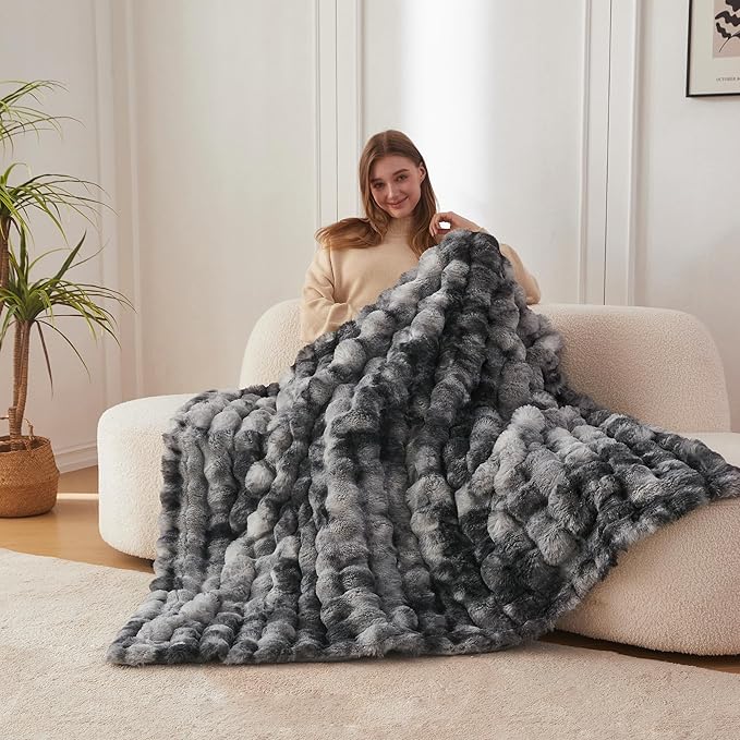 COOVA Faux Fur Throw Blanket for Couch, Cozy Soft and Fuzzy Plush Rabbit Fur - Image 2