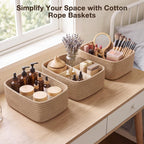 3 Pack Small Woven Storage Baskets for Organizing, Shelf Baskets, Brown