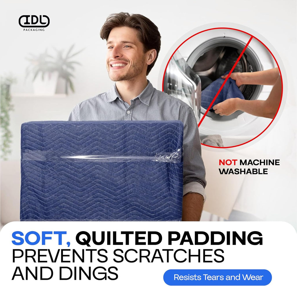 Large Moving Blanket 80" x 72", Blue/Black Color (Pack of 3) - Heavy-Duty Furniture Pad for Moving & Wrapping - Thick Packing Blanket for Furniture Protection - Padded Mover Cover by IDL Packaging