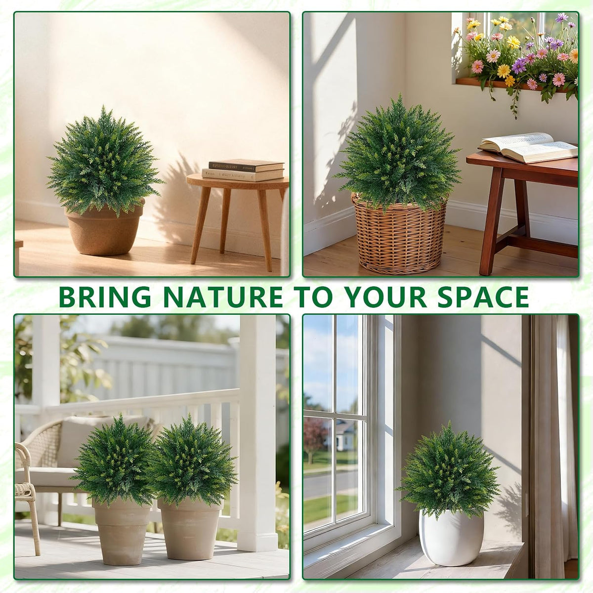 Grooy 2 Pack Artificial 26.5 Inches Cedar Topiary Trees with Ground Spikes