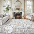 Grey White Area Rugs 9x12 Living Room, Washable Rug Non Slip Floral Low Pile by WelcometoBabovid