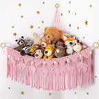 Macrame Stuffed Animal Storage with Star Light, Corner Hammock for Nursery