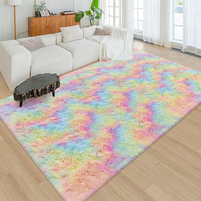 Fluffy Rainbow Colorful Area Rug - Image 2