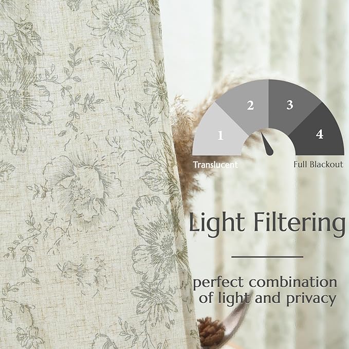 jinchan Linen Blend Floral Curtains - Image 4