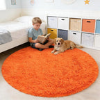 Orange Fluffy Round Rug, Soft Area Rugs - Image 6